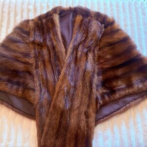 Elegant Vintage Mink Fur Stole Amber & Chocolate Striped - OS